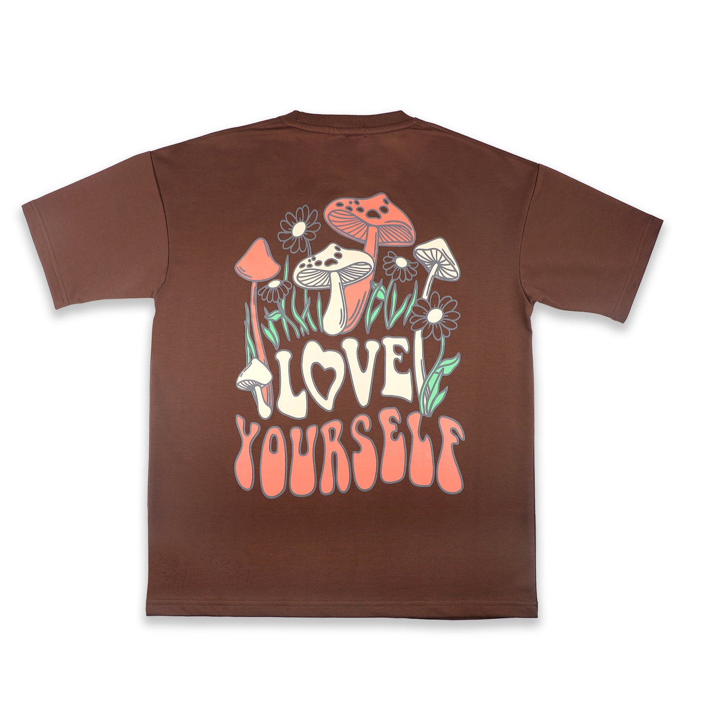 Earthy Brown Love Yourself Drop Shoulder T-Shirt