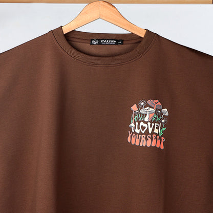 Earthy Brown Love Yourself Drop Shoulder T-Shirt