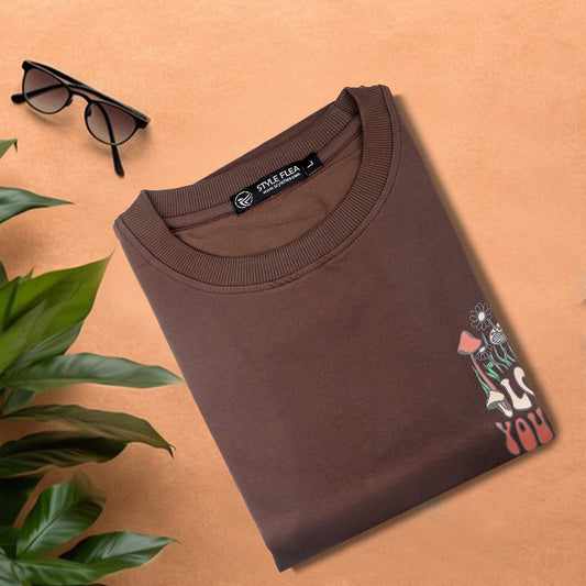 Earthy Brown Love Yourself Drop Shoulder T-Shirt