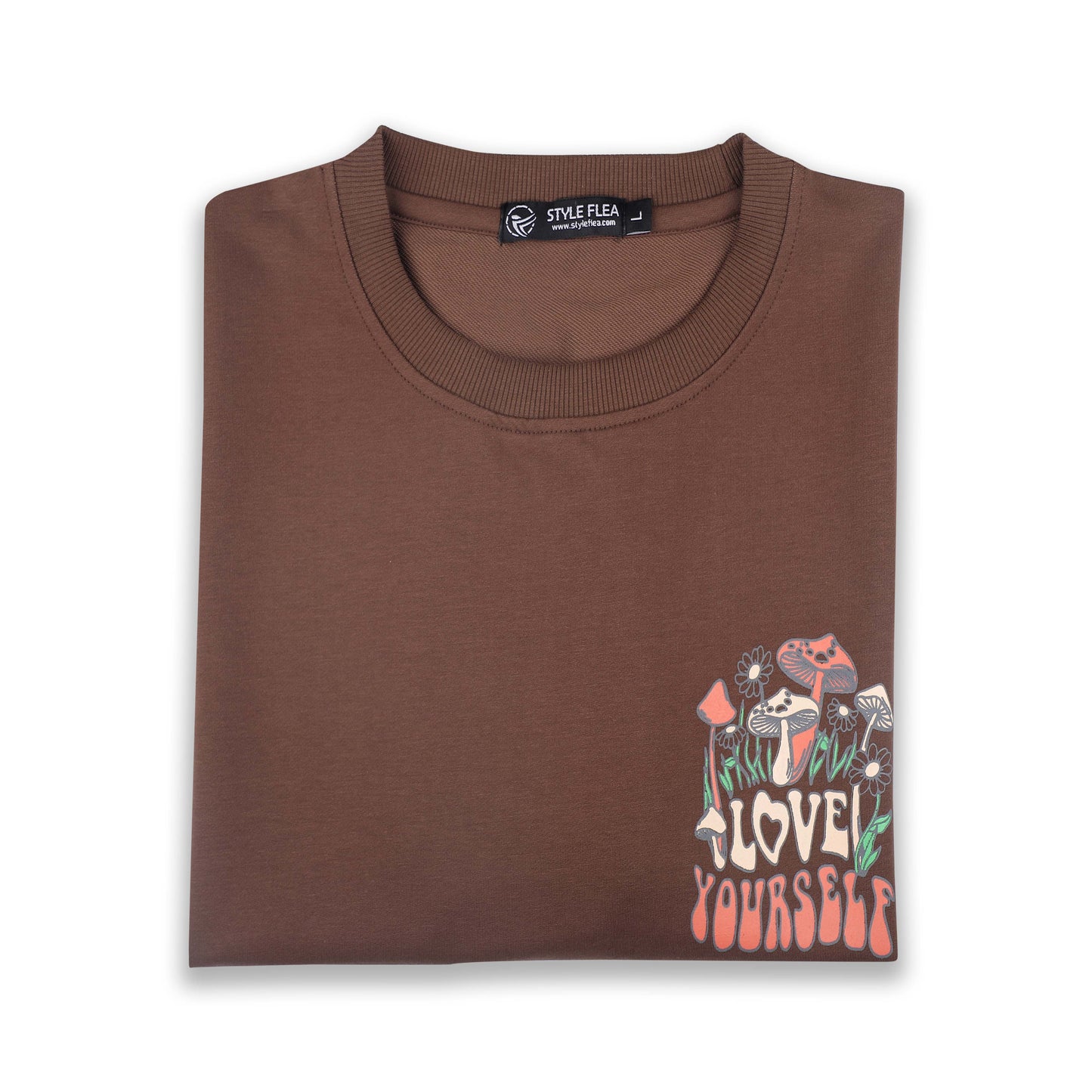 Earthy Brown Love Yourself Drop Shoulder T-Shirt