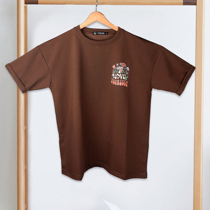 Earthy Brown Love Yourself Drop Shoulder T-Shirt