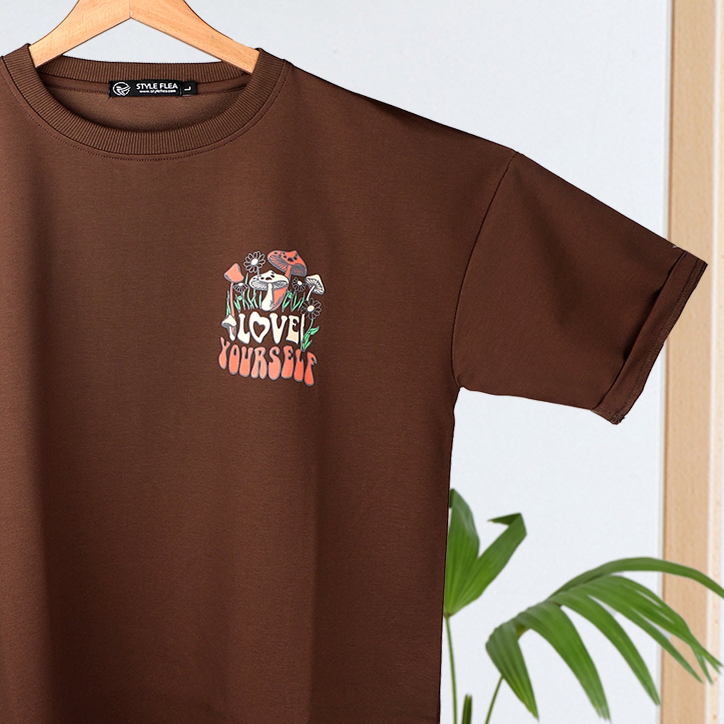 Earthy Brown Love Yourself Drop Shoulder T-Shirt