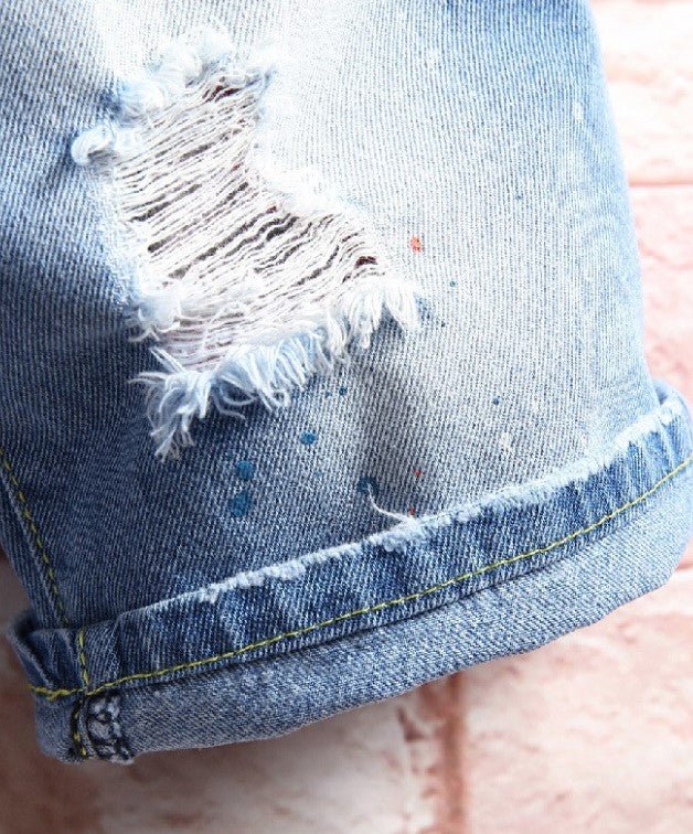 Simple Design Pockets Fitted Destroyed Half Jeans - styleflea