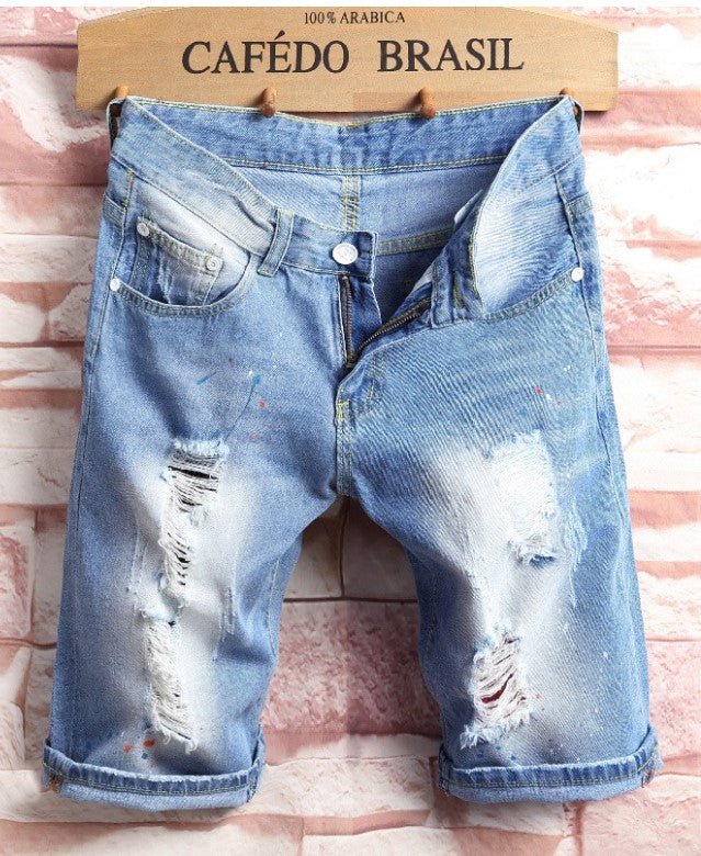 Simple Design Pockets Fitted Destroyed Half Jeans - styleflea