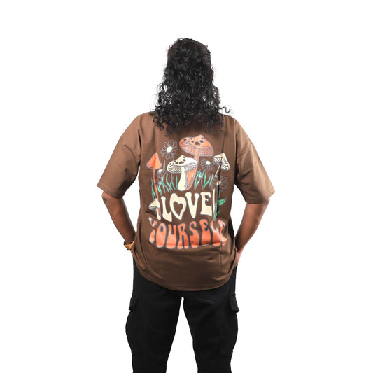 Earthy Brown Love Yourself Drop Shoulder T-Shirt