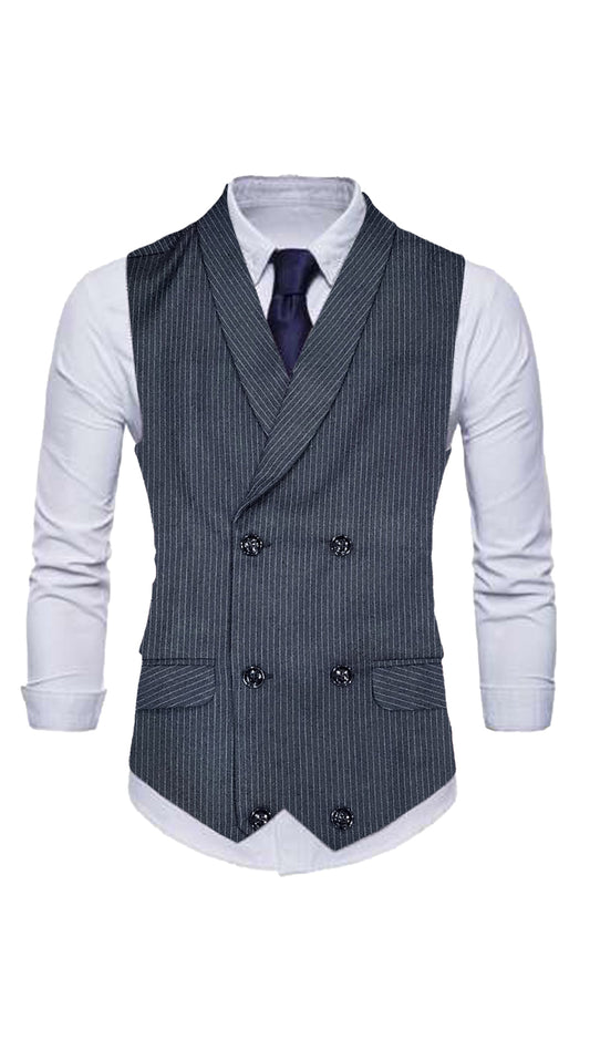 Men's Plaid Double-Breasted Charcoal Waistcoat