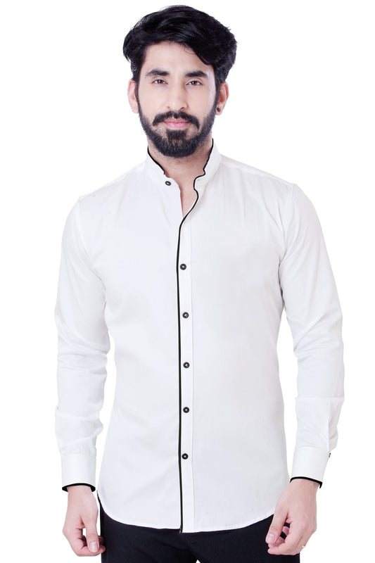 White Cotton With Black Details Cotton ShirtShirt - styleflea