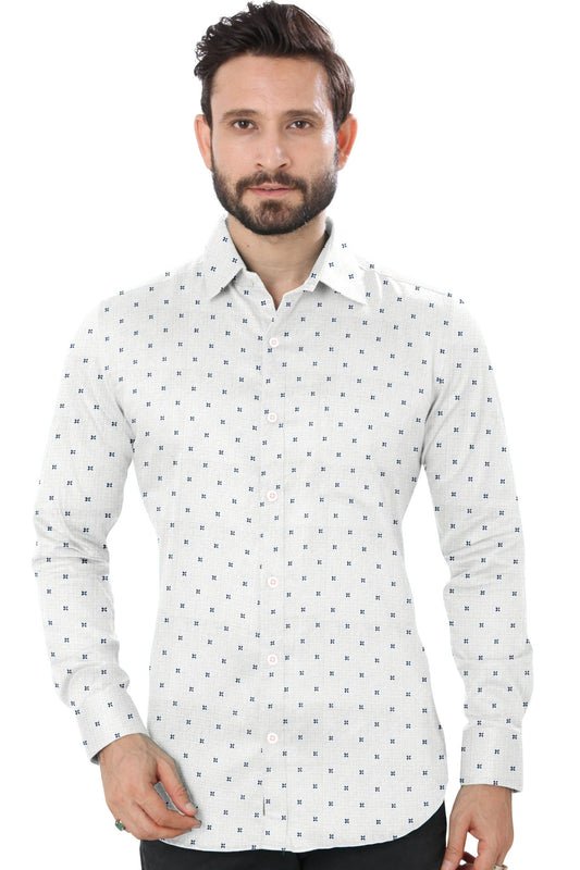 White Printed Casual Cotton Shirt - styleflea