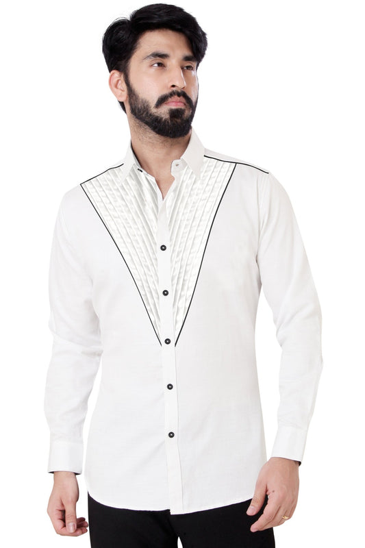 White Tuxedo Cotton Shirt - styleflea